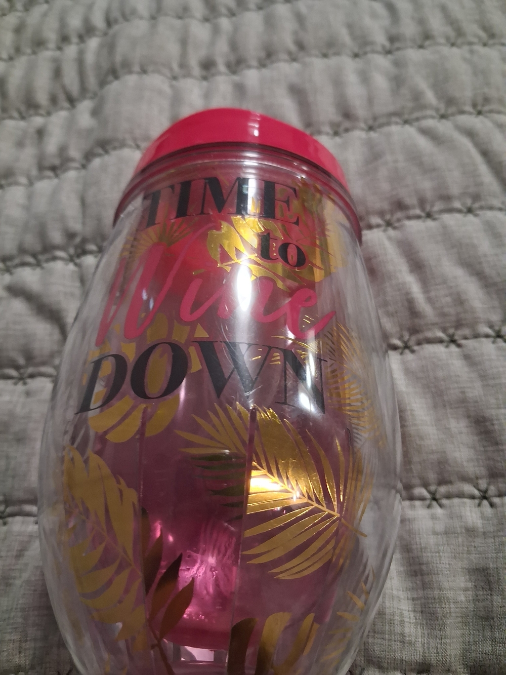 Pink Gold-Accent Insulated Tumbler with Lid - Time to Wine Down